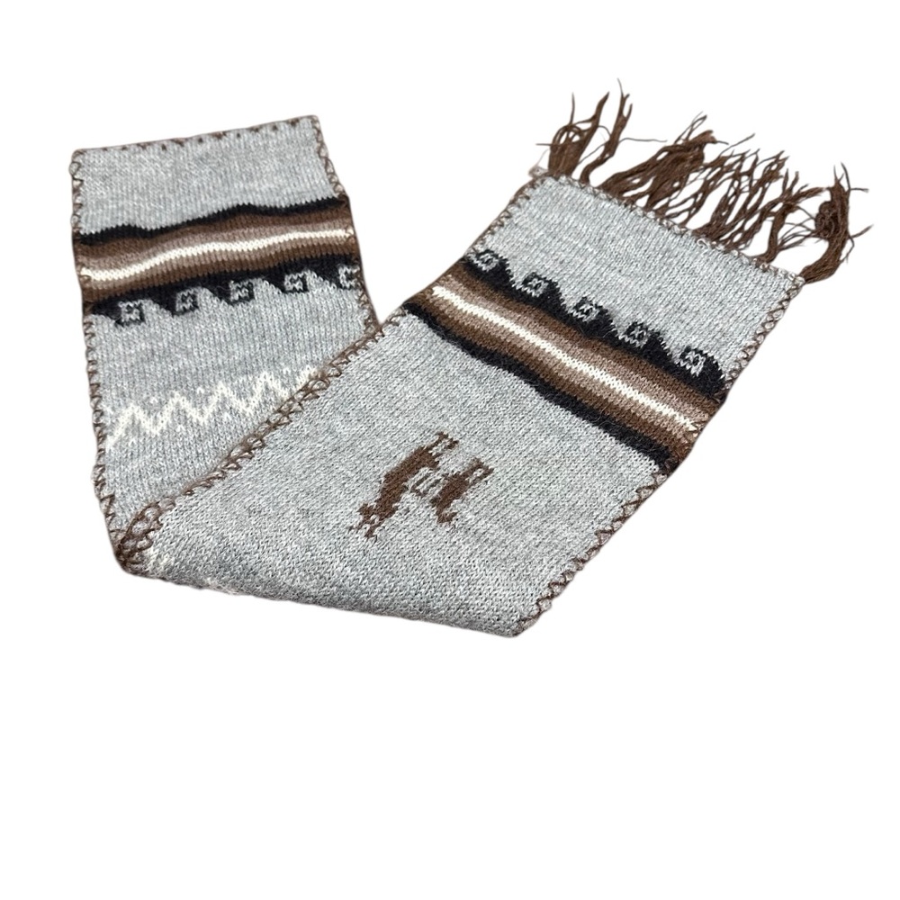Peruvian Llama Wool Blend Scarf Fringe‎ Southwest Boho Gray Brown